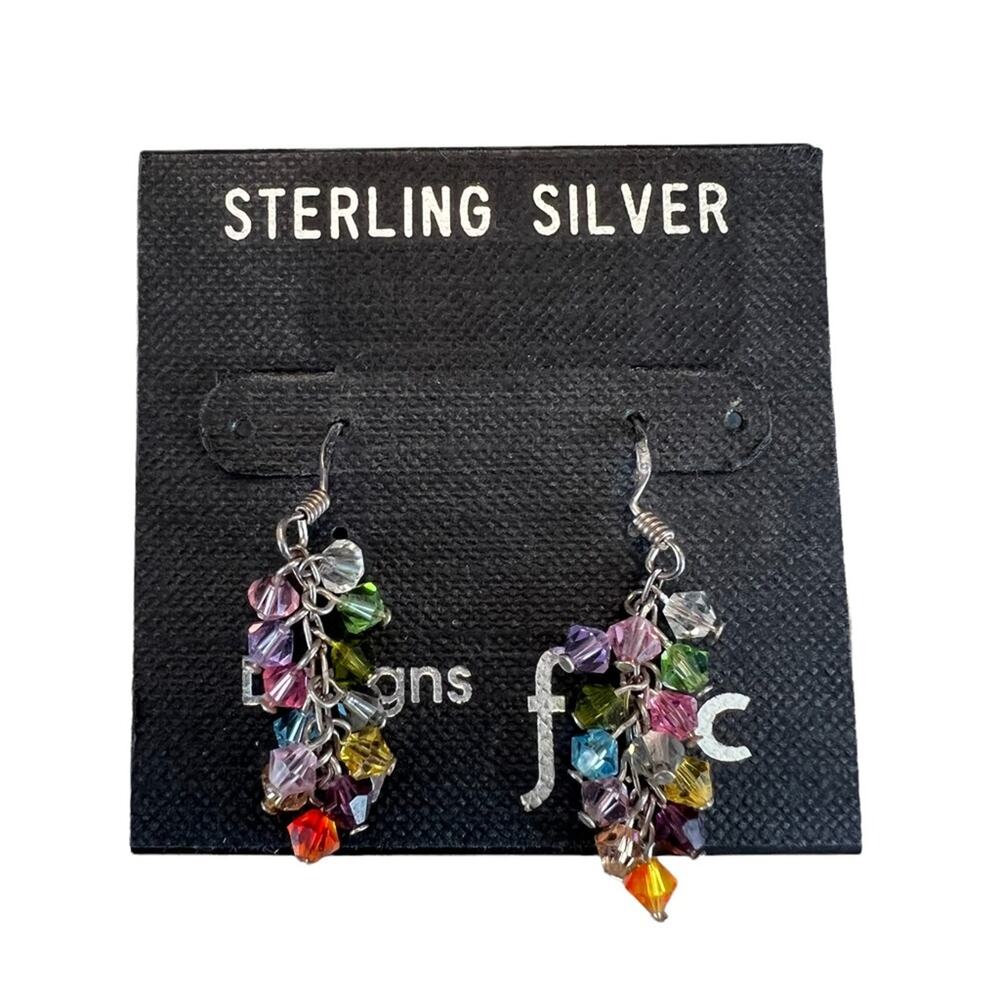 Sterling Silver Rainbow Crystal Dangle Earrings Designs by FMC Colorful Gift